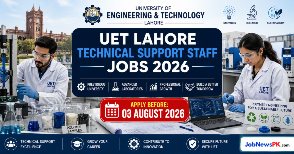 UET Lahore Technical Support Staff Jobs 2026 official vacancy advertisement.