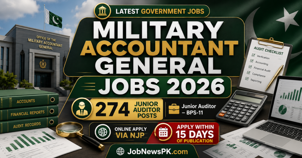 Military Accountant General Jobs 2026 advertisement for 274 Junior Auditor BPS-11 posts