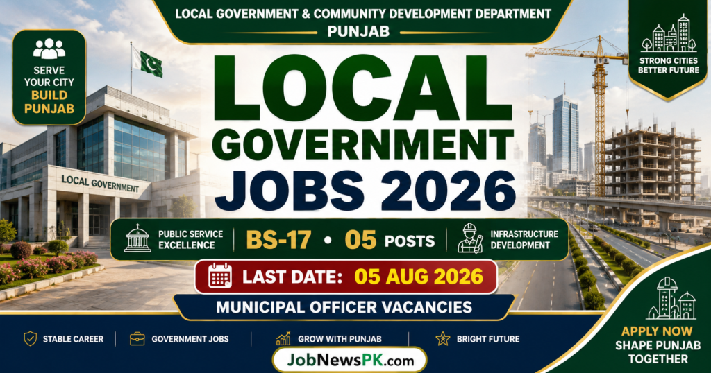 Local Government Jobs 2026 Punjab advertisement for 5 BS-17 Municipal Officer posts