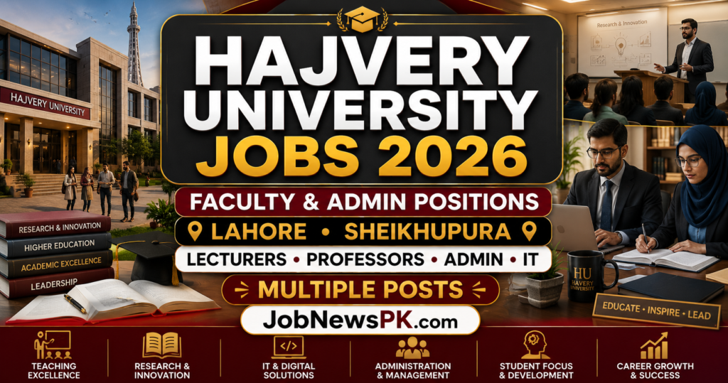 Hajvery University Jobs 2026 for faculty and administrative positions in Lahore and Sheikhupura
