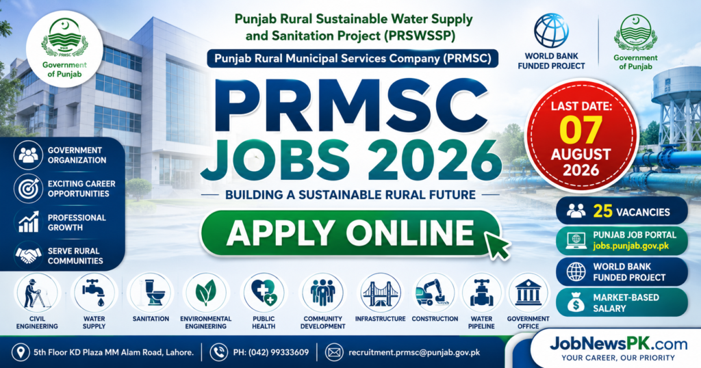 PRMSC Jobs 2026 advertisement for Deputy Manager, Assistant Manager, BCC Officer and Associate Engineer vacancies.
